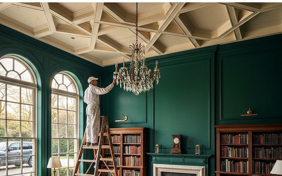 Emerald painted library with refined finish